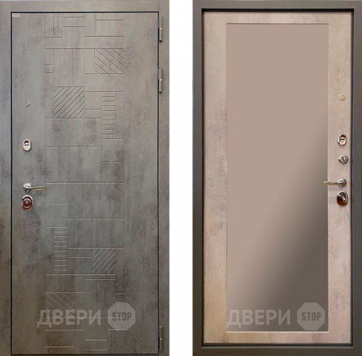 Входная металлическая Дверь Ратибор Тетрис 3К с зеркалом Бетон светлый