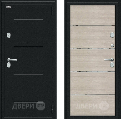 Входная металлическая Дверь Bravo Thermo Лайн Букле черное/Cappuccino Veralinga