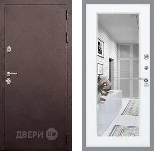 Входная металлическая Дверь Стоп КЛАССИК Медь Зеркало Силк Сноу