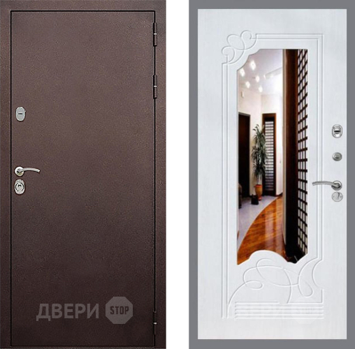 Входная металлическая Дверь Стоп КЛАССИК Медь ЗкркалоФЛ-147 Ясень белый