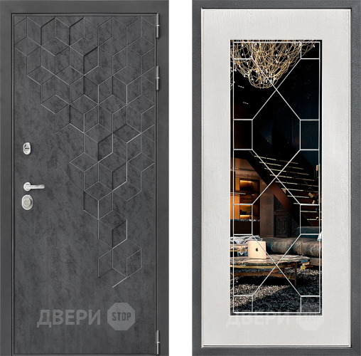 Входная металлическая Дверь Дверной континент ДК-3/713 ФЛ-Тиффани Зеркало Белое дерево