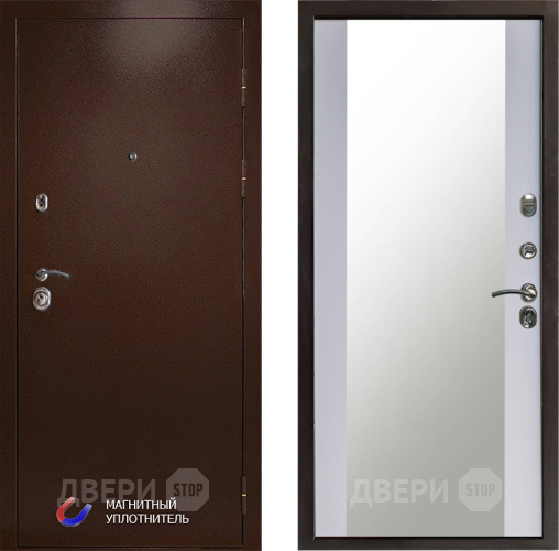 Входная металлическая Дверь Престиж Медь Зеркало Белый софт